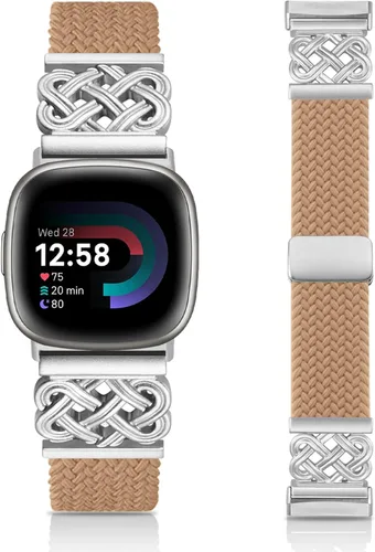 Vista 12 de Correa trenzada compatible con Fitbit Versa 4 bandas para mujer/Versa 3/Sense 1/Sense 2, cierre magnético, tela de nailon con correas de hebilla