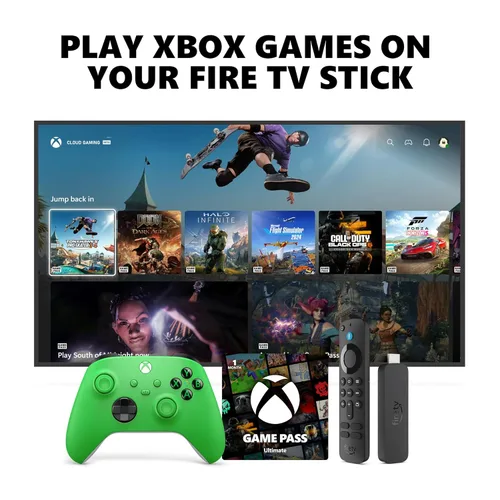Vista 24 de Xbox Wireless Controller Deep Pink (2025) + Fire TV Stick 4K Game Pass Ultimate 1 Month Bundle - Play on Windows, Android, iOS & Smart TVs