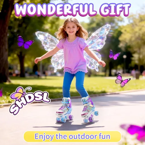 Vista 4 de SHDSL Girls Roller Skates for Kids Beginners 4 Size Adjustable Roller Skates, Light UP 8 Wheels for Girls Roller Skate Fun Illuminating Roller Skate