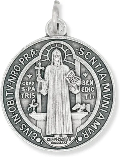 Vista 2 de Caritas et Fides Paquete a granel de 3 medallas redondas de San Benito católicas poderosas protección contra el mal y la adicción 1 14 pulgadas