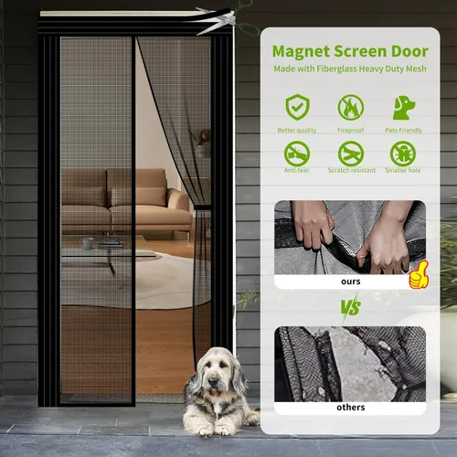 Vista 3 de Puerta magnética ajustable para puertas de 29 a 34 pulgadas de ancho de 79 a 82 pulgadas, puerta de malla de fibra de vidrio autosellada reforzada