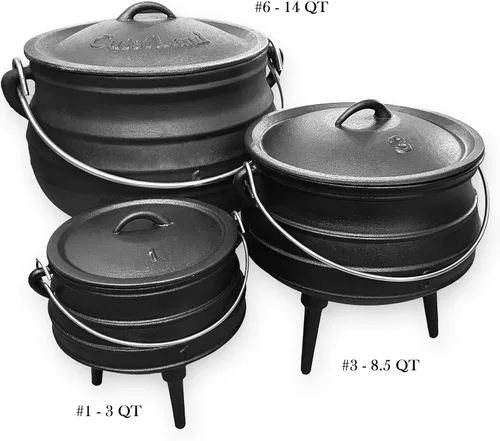 Vista 2 de Cuisiland Olla de caldero Potjie de hierro fundido de 3.2 cuartos con tapa y 3 patas, olla pre-sazonada estilo sudafricano para cocinar al aire