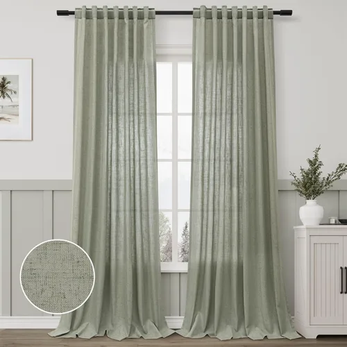 Vista 222 de Aersas Aqua Green Linen Curtains 84 Inches Long 2 Panels Set Back Tab Rod Pocket Living Room Curtain Farmhouse Rustic Light Filtering Hook Drapes