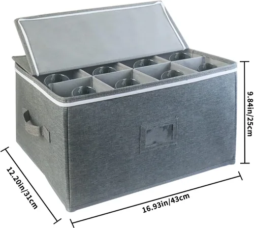 Vista 5 de Cajas de almacenamiento para copas de vino, cajas de almacenamiento de copas con divisores, recipientes de almacenamiento de cristalería
