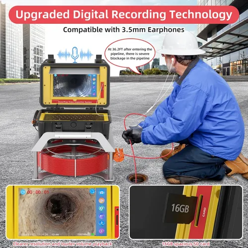 Vista 5 de Sanyipace Cámara de Drenaje con Localizador, Cámara de Alcantarillado Autonivelante 100FT/30M, Cámara de Tubería con Cable de 7MM con Sonda