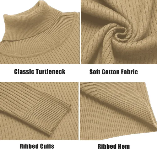 Vista 4 de Amussiar Suéter de cuello alto para hombre, ajustado, tejido de algodón, casual, ligero, de manga larga