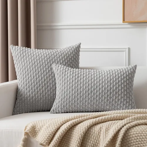 Vista 344 de Kevin Textile - Juego de 2 fundas de almohada decorativas de pana suave, estilo bohemio, a rayas, decoración del hogar para sofá, cama, sofá y sala
