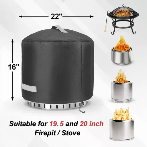 Vista 2 de Cubierta para fogata Solo Stove Bonfire 2.0, 19.5 y 20 pulgadas, cubiertas redondas impermeables pesadas de poliéster 600D para estufa, accesorios