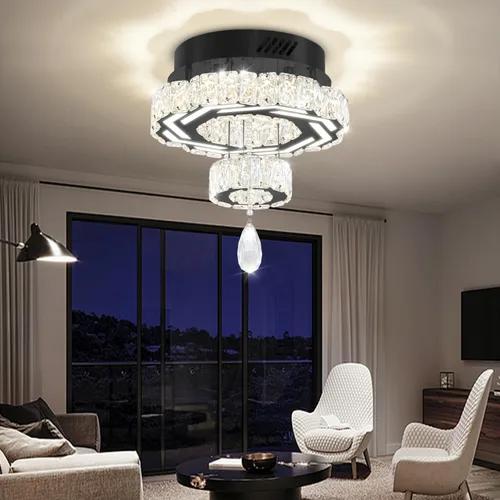 Vista 7 de Flashing God Candelabros modernos de cristal de 12 pulgadas, lámpara de techo de montaje empotrado, mini lámpara LED regulable para pasillo, lámpara