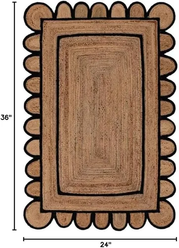 The Weaver House - Alfombra de yute festoneado natural, decoración bohemia bohemia tejida a mano, alfombra decorativa reversible trenzada (2 x 3