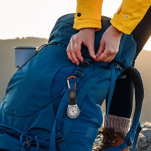 Vista 7 de Elegante reloj de enfermera con brújula, diseño de mosquetón para uso al aire libre, ideal para enfermeras y aventureros