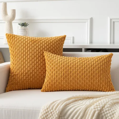 Vista 33 de Kevin Textile - Juego de 2 fundas de almohada decorativas de pana suave, estilo bohemio, a rayas, decoración del hogar para sofá, cama, sofá y sala