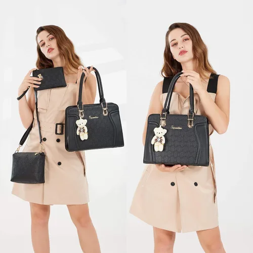 Vista 4 de Bolsos de mano de moda para mujer, bolsa de hombro, asa superior, bolsa de mano, juego de 4 piezas