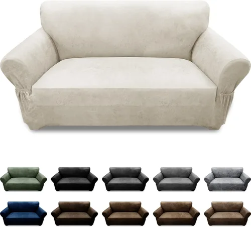 Vista 35 de Fundas para Sillón de 2 Piezas con Cojín en T, Fundas de Aspecto de Cuero para Sofá, Fundas para Sillas, Protector de Muebles Elástico, Funda