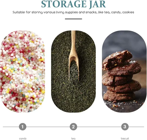 Vista 7 de Kichvoe Tarro de vidrio con tapa, recipiente hermético de almacenamiento de té para té de hojas sueltas, tarro de caramelo decorativo con tapa