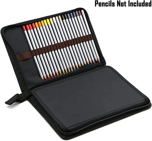 Vista 2 de BTSKY estuche de lienzo portátil con cierre, colorido, para lápices, capacidad para 72 lápices. súper largo, para lápices acuarela, Negro nuevo