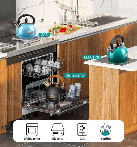 Vista 13 de Tetera y tetera de té, tetera de cocina de acero inoxidable de 2.64 cuartos de galón de grado alimenticio con silbato por inducción para estufa