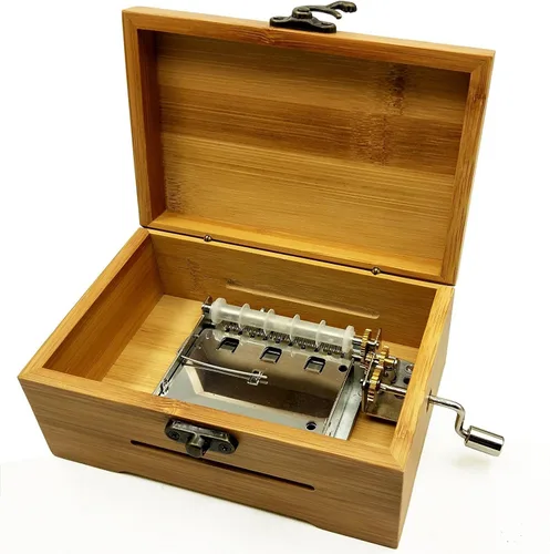 Vista 2 de Caja de música con manivela de 30 notas con engranaje de cobre DIY haz tu kit de herramientas de música (con caja de bambú)