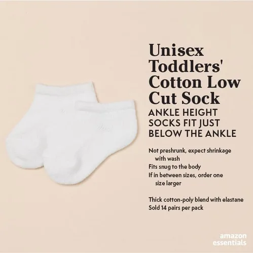 Vista 2 de Tienda Essentials - Calcetines unisex de algodón con corte bajo y acolchados para niños y niñas, 14 pares
