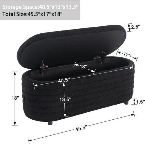 Vista 2 de chairus Banco de almacenamiento, otomano moderno de 45 pulgadas, cómodo taburete tapizado para sala de estar, pasillo, extremo de la cama