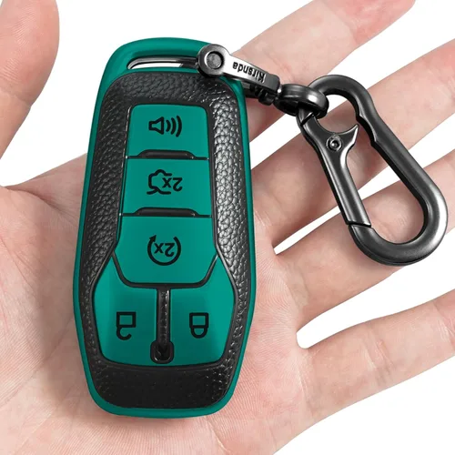 Vista 9 de Kirsnda Funda para llavero Ford, funda con textura, con llavero, carcasa para llave/piel, 5 botones para Explorer 2016 2017 para Mustang Fusion MKZ