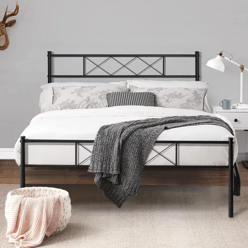 Vecelo - Base de colchón con cabecera y pie de cama Soporte firme y estructura de fácil montaje Negro