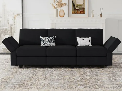 Vista 3 de Belffin - Sofá modular de terciopelo con asientos de almacenamiento, sofá de 3 plazas para sala de estar, color negro