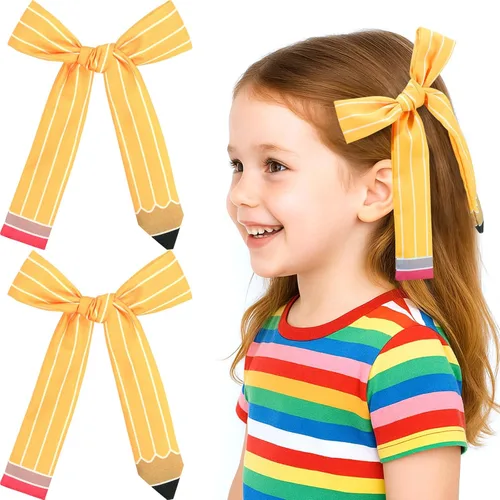 Vista 7 de 2 piezas de lazos largos con cinta para el pelo para niñas, clip de pelo con lazo de seda, accesorio para el cabello con cinta de grogrén para Rojo