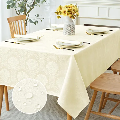 Vista 13 de Romanstile Mantel rectangular de jacquard de primavera, impermeable, diseño floral de damasco, manteles decorativos de tela pesada para cenas