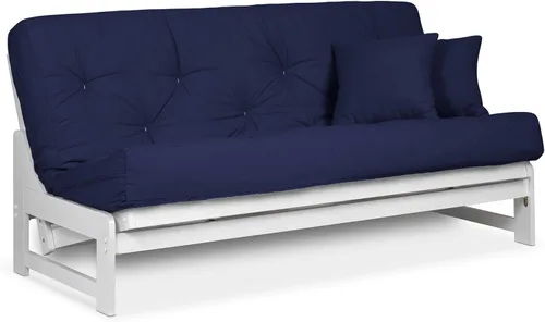 Vista 21 de Juego de futón Nirvana Futons Arden blanco, completo o queen, marco de futón de madera sin brazos con colchón incluido, cómodo, ahorro de espacio