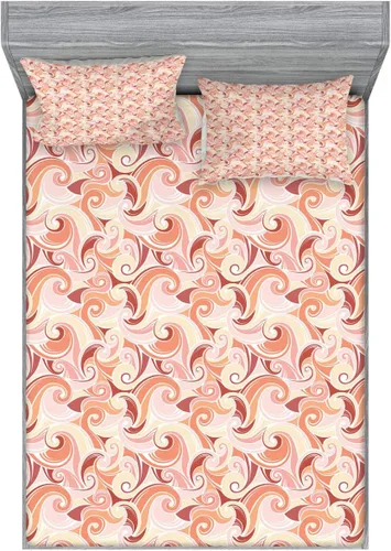 Vista 4 de Ambesonne Abstract 2 Pack Fitted Sheet & Pillow Sham Set, Pastel Retro Swirls, 4 Pcs Bedding Decor, Package Contains 2 Full Size Fitted Sheets & 4