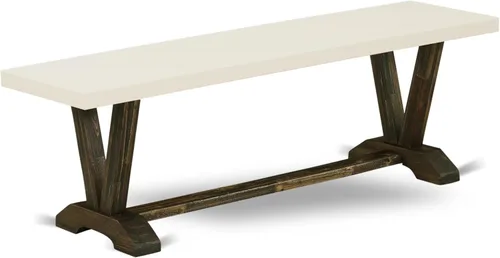Vista 8 de East West Furniture VB026 Banco de comedor moderno estilo V con asiento de madera maciza, 60 x 15 x 18 pulgadas, multicolor