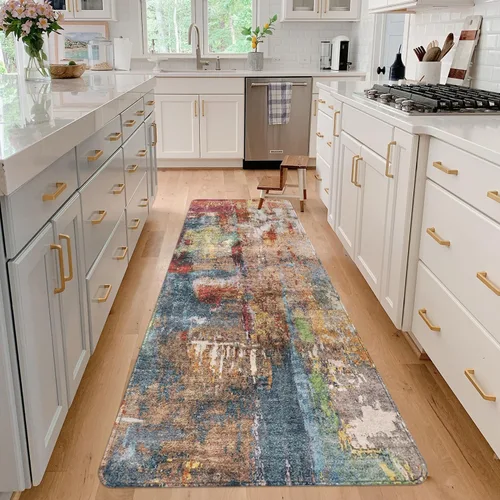 Vista 22 de famibay Alfombra de pasillo de 2 x 10, moderna para pasillos, antideslizante, alfombras de cocina lavables, alfombra de pasillo suave abstracta