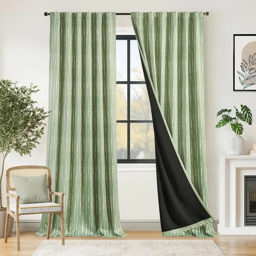 Vista 53 de jinchan - Cortinas bohemias 100% blackout de 54 pulgadas de largo para dormitorio, estampado geométrico negro sobre beige, con ojales