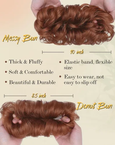 Vista 3 de 2 piezas de extensiones de cabello rizado y ondulado de aspecto desordenado - Juego grande de piezas de cabello para peinado de chongo, coleteros