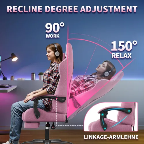 Vista 7 de SITMOD Silla de juegos de tela con reposapiés, silla de computadora transpirable con reposacabezas y almohada lumbar, silla ergonómica grande y alta