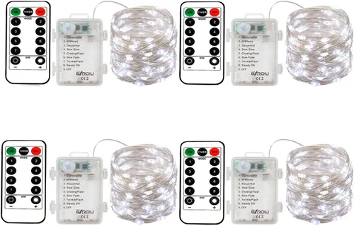 Vista 12 de BXROIU 2 x Luces de Hadas a Batería, Cadenas de Alambre Plateado 8 Modos 16Ft/5Metro 50 LEDs Luces de Cadena con Temporizador con Control Remoto