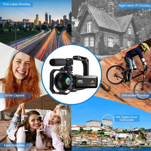 Vista 6 de Acuvar Videocámara 4K 48MP Auto Focus 60FPS WiFi Vlogging Cámara para YouTube 18X Zoom Videocámara digital con micrófono, estabilizador, lector