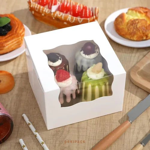 Vista 2 de 25 cajas para pastel enrollado, cajas de panadería blancas con ventana, 5x5x3.5 pulgadas, cajas para galletas, contenedor para pastel de calabaza