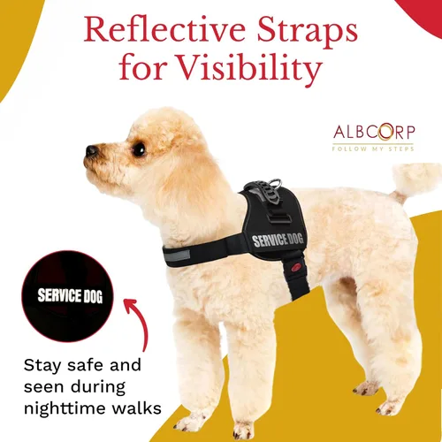 Vista 5 de ALBCORP Arnés de chaleco para perro de servicio – Arnés reflectante sin acción tirante con asa y cómodo acolchado de malla – Tallas XXS-XL
