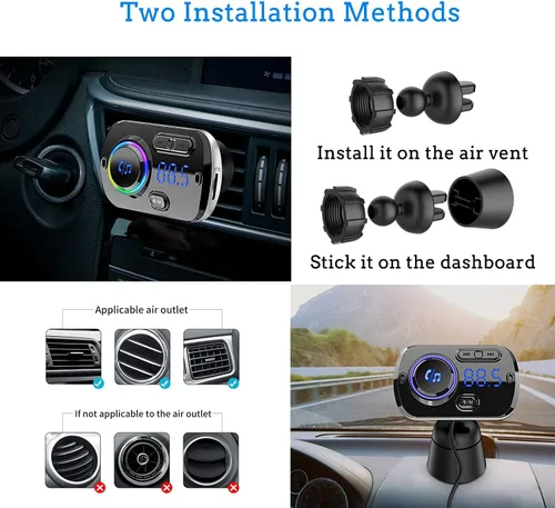 Vista 4 de Transmisor FM Bluetooth 5.0 manos libres kit de coche con carga rápida QC 3.0 adaptador de radio de coche con micrófono CVC reducción de ruido