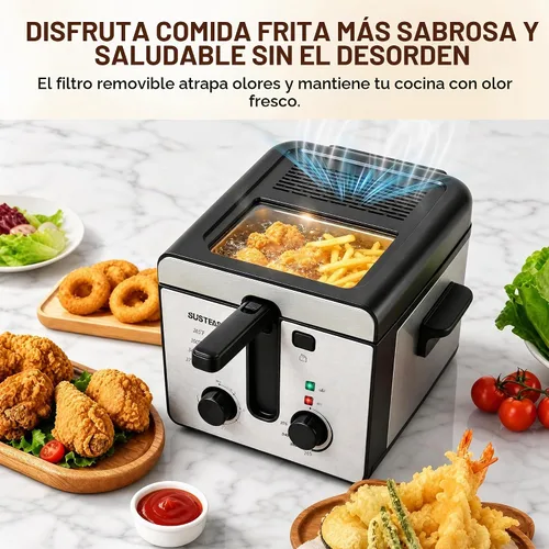 Vista 5 de SUSTEAS Freidora eléctrica con canasta, freidora de aceite para uso