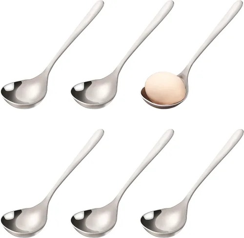 UPTALY 6 cucharones de sopa profundos con mango largo (6.9 pulgadas), cuchara de servir de acero inoxidable 1810, cuchara grande de ramen, cuchara