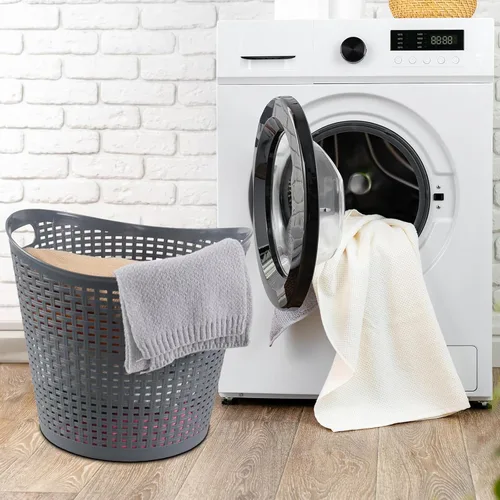 Vista 7 de Paquete de 6 cestas de plástico para ropa sucia de 30 L, cesta de almacenamiento de plástico grande, color gris