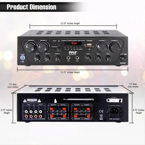 Vista 7 de Pyle Home Sistema de altavoces para exteriores a prueba de agua dual y receptor estéreo Bluetooth inalámbrico para karaoke PTA42BT - Amplificador