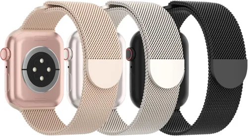 Vista 16 de 3 Pack Mesh Metal Band Compatible with Apple Watch Band 38mm 40mm 41mm 42mm 44mm 45mm 46mm 49mm, Stainless Steel Magnetic Loop Strap for iWatch