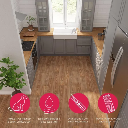 Vista 4 de LUCiDA SURFACES - Baldosas de vinilo de lujo, azulejos autoadhesivos para instalar uno mismo, 12 tablones con apariencia de madera, BaseCore Blanc
