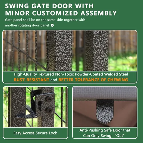 Vista 5 de MUPATER Perrera para perros al aire libre, 10 x 10 pies, casa grande para perros con techo y puerta con cerradura, recinto resistente para perros