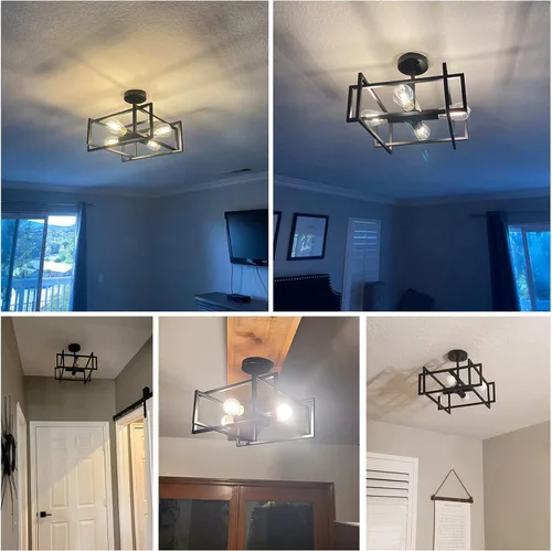 Vista 7 de Lámparas de techo negras – Lámpara de techo industrial de 4 luces, estilo casa de campo, lámpara de techo vintage de metal para cocina, sala