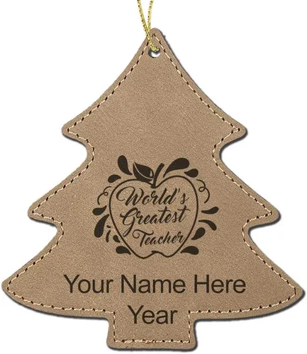 Vista 3 de LaserGram Personalized Christmas Ornament, World's Greatest Teacher, Faux Leather, Custom Laser Engraved Gift Idea (Tree Shape, Black)